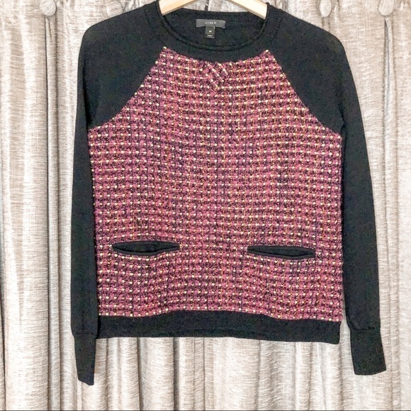 J. Crew Pink Tweed Front Navy Crew Neck Sweater - Picture 1 of 10